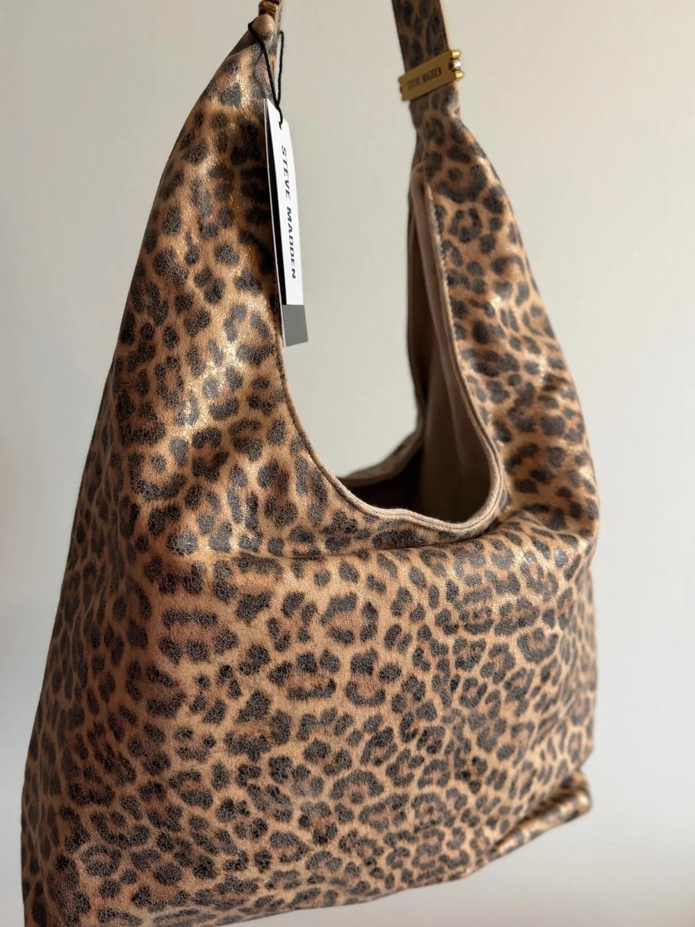 Steve Madden BDEMPSY Faux Suede Metallic Leopard Hobo slouchy